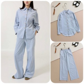 [ L ] 수입 아나그램 자수 로고 코듀로이 셔츠 & 팬츠 SET -스카이블루- (여성)