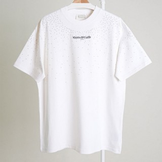 메* 자수 로고 크리스탈 디테일 코튼 크루넥 티셔츠